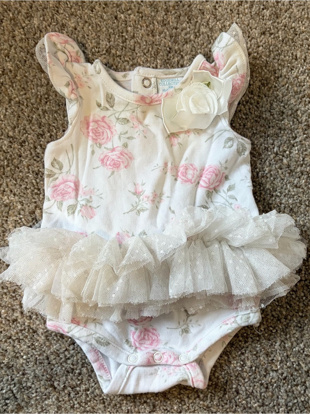 Girls Floral Tutu One-Piece Romper in Pink and Cream